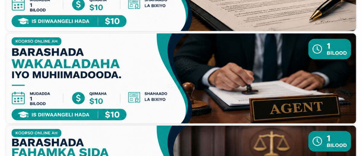 Barashada Heshiisyada iyo noocyadooda. Barashada wakaaladaha iyo muhiimadooda. Barashada fahamka sida maxkamadu u shaqeeyaan.